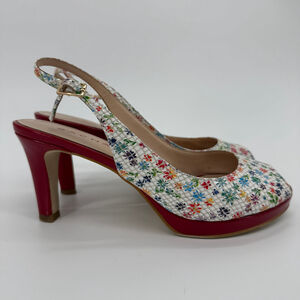 Sacha London White Floral Slingback Heels Shoes Peep toe Women Size 6.5